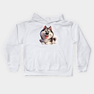 Cute Husky sitting down cartoon Kids Hoodie